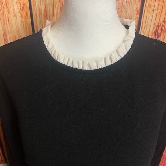 Loft black dress ruffle white collar size 6 Ann Taylor rayon blend LBD EUC - Picture 4 of 6